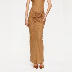 Effie Kats Pilar Mesh Maxi Skirt - Dark Skin Tan Size M Ruched Bodycon